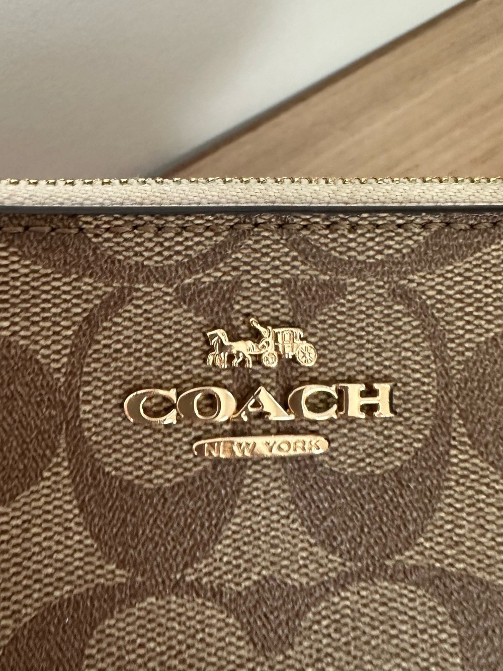 Coach Tan/Brown Signature Canvas Wristlet - Picture 2 of 6